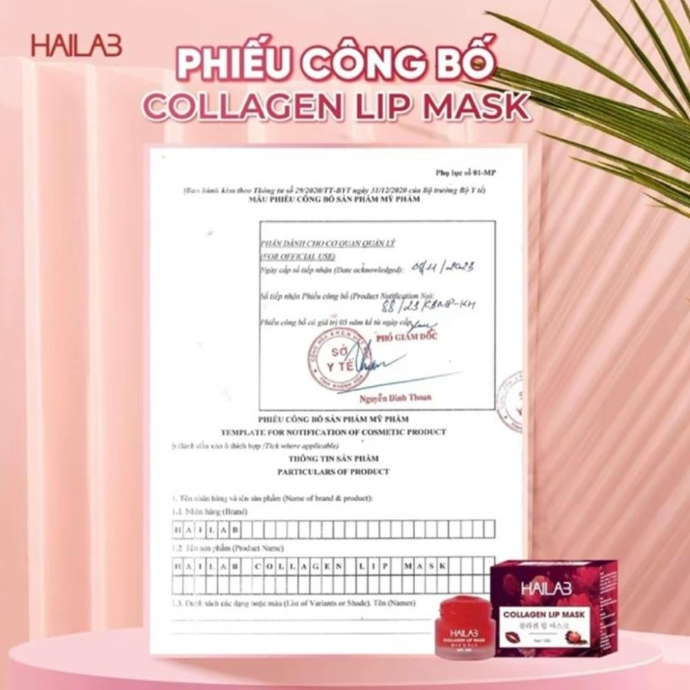Son ủ môi lựu đỏ collagen Hàn Quốc HaiLaB giảm thâm, hồng môi dưỡng ẩm căng mọng 10gr (full hộp, full tem chính hãng)