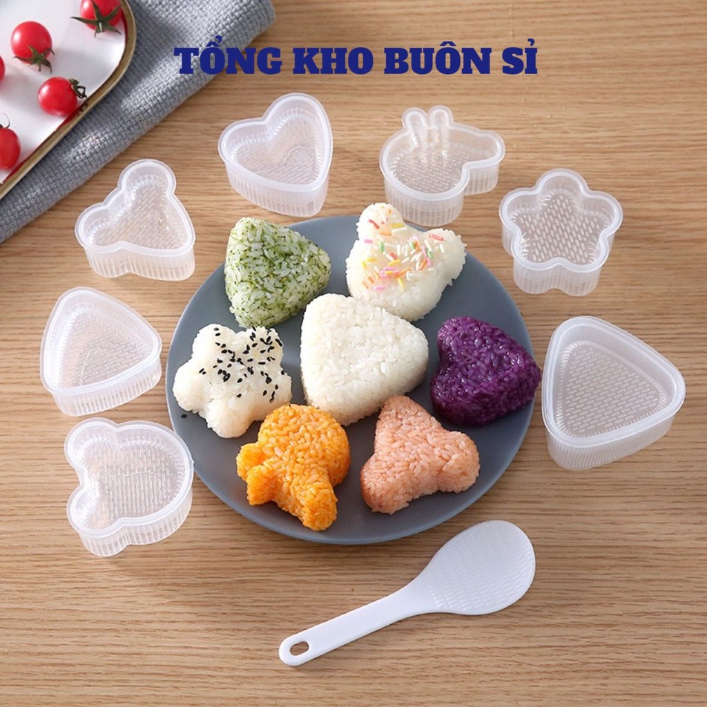 set 7 Khuôn Cơm,Khuôn Làm Cơm Nắm, Khuôn Tạo Hình, Khuôn làm bánh xinh xắn, an toàn, tiện dụng cho bé