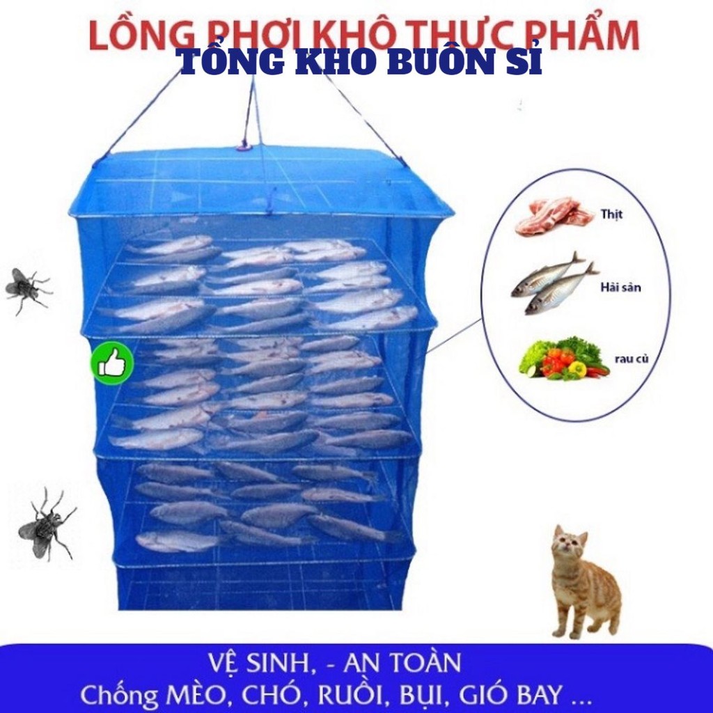 Lồng Phơi Thực Phẩm Đa Năng, Phơi Cá Khô Chống Ruồi Muỗi, Côn Trùng Bằng Lưới PE Dễ Dàng Vệ Sinh, 4 Tầng Có Thể Thu Gọn