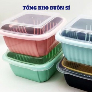 Bộ Rổ Vuông Kèm Chậu Đựng Rau Củ Quả Đa Năng Có Nắp Đậy🍒GIADUNGBANBUONTANTHANH🍒 Hộp Đựng Thực Phẩm Sống Trong Tủ Lạnh