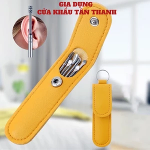 Bộ Dụng Cụ Lấy Ráy Tai 6 Món Vỏ Da Tiện Lợi Làm Bằng Thép Không Gỉ. Chăm Sóc Tai Chuyên Nghiệp