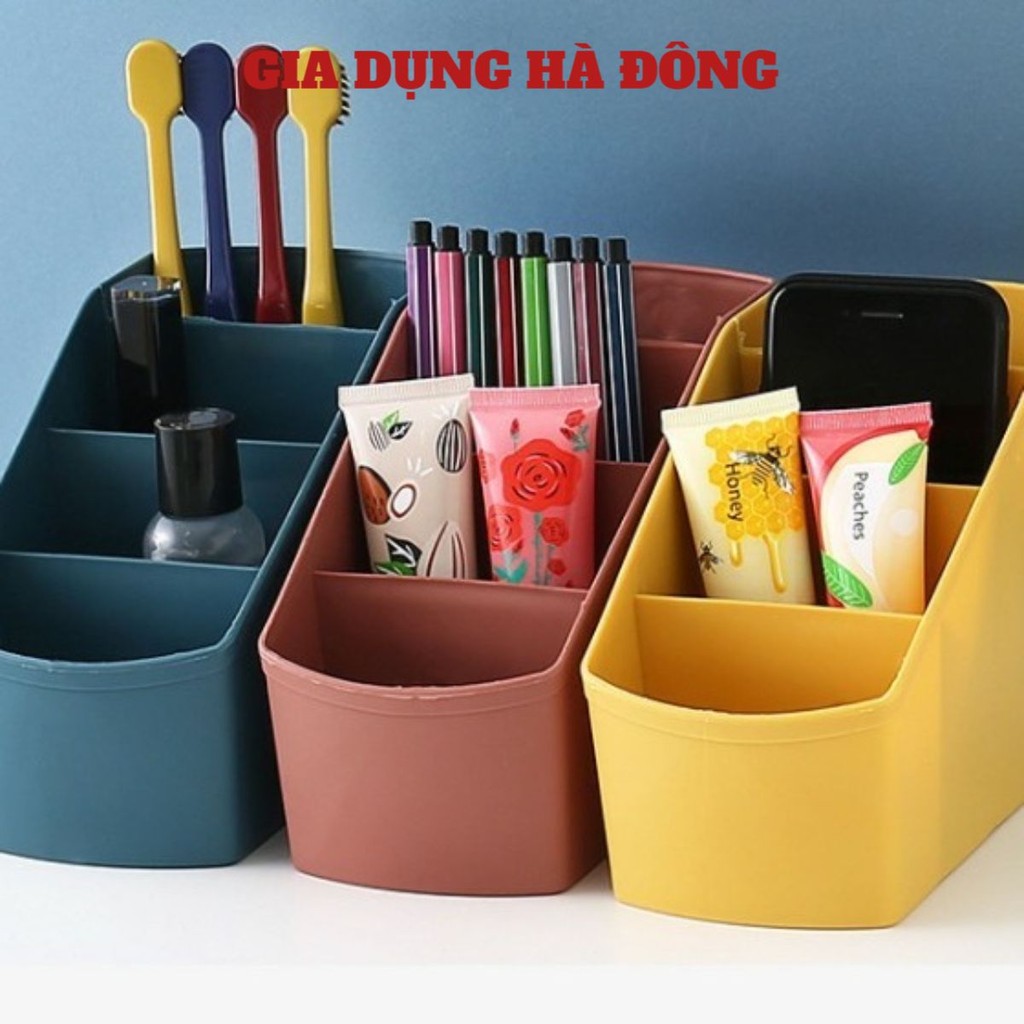 Hộp nhựa đa năng ngăn đựng đồ siêu xinh, kệ đựng đồ mini Khay 4 ngăn đa năng đựng mỹ phẩm cắm bút điều khiển điện thoại