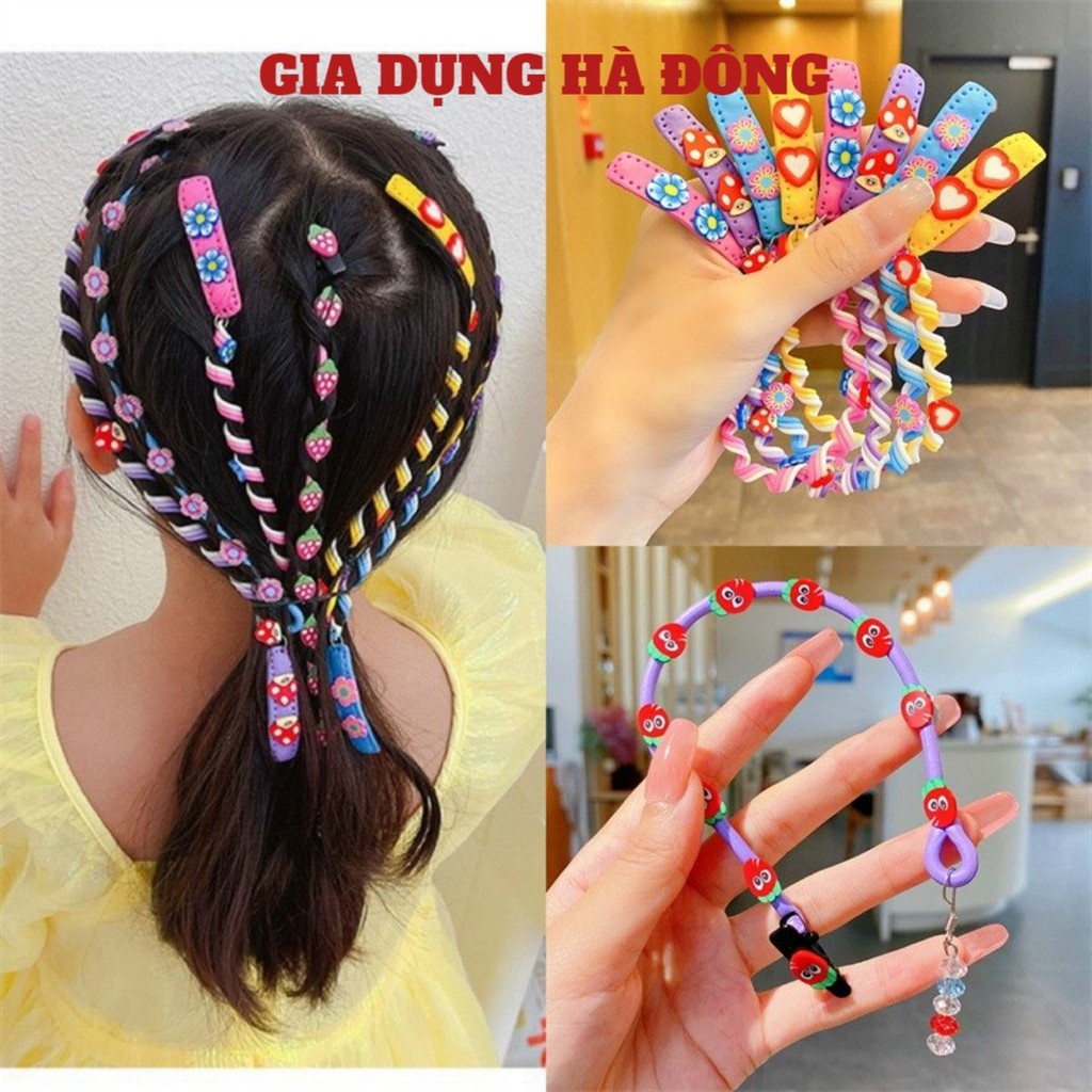 Dây Buộc / Cặp tóc trang trí phối dây xoăn quấn tóc theo lọn, kẹp tóc phối dây hoa/con hình con vật cho bé gái #CẶPTÓC