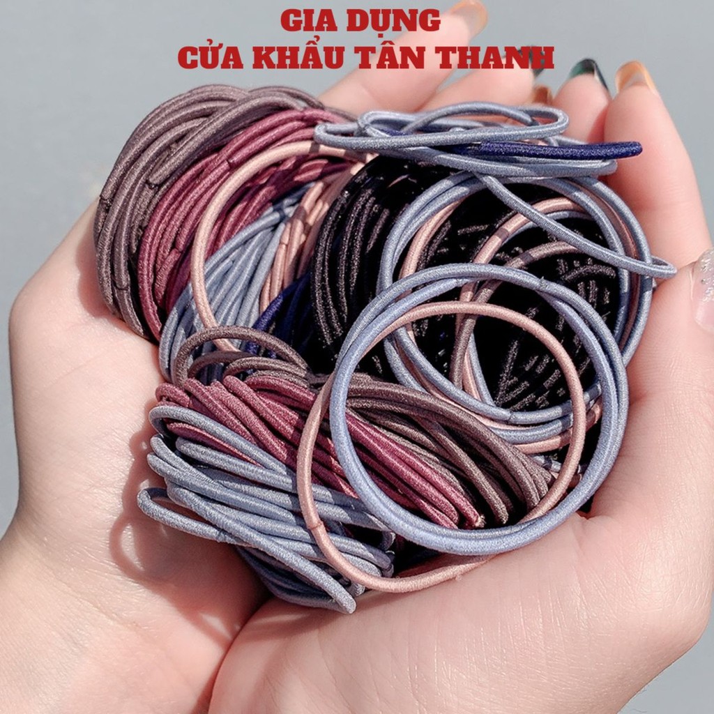 Set 100 chun buộc tóc trơn nhiều màu kèm túi zip