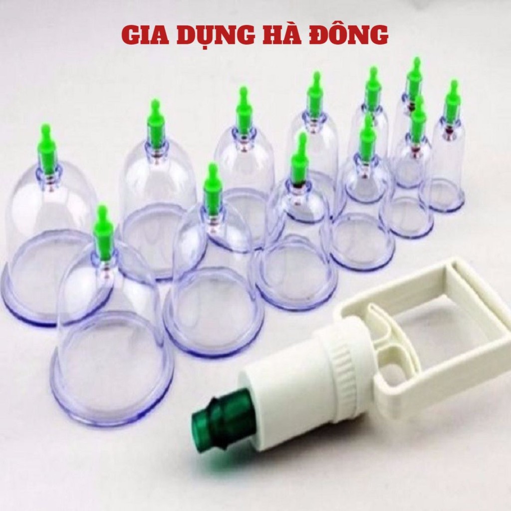 Bộ giác hơi hút chân không 12 món không dùng lửa an toàn, dụng cụ giác hơi tại nhà 12 ống ly cốc nhựa hút mụn, máu bầm