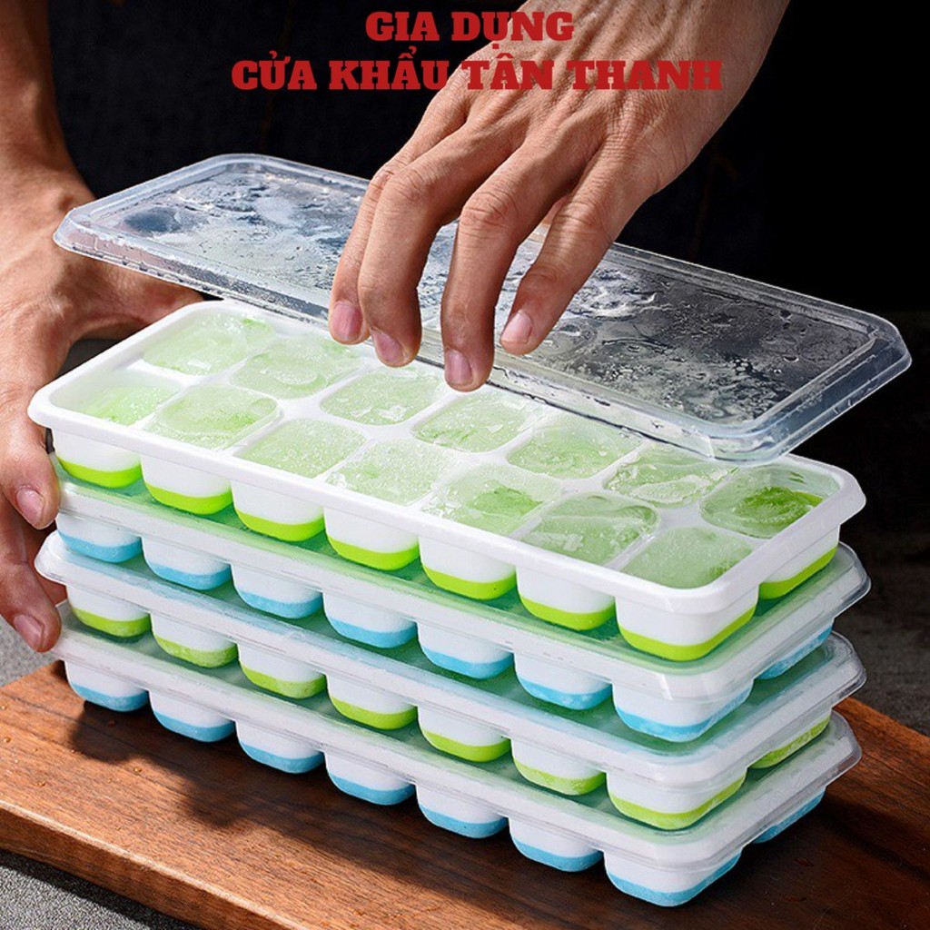 [COMBO 10]Khay làm đá chống dính 14 ô có nắp đậy (KD14)