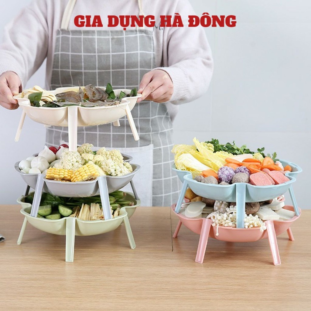 Đĩa Nhựa Xếp Tầng Thiết Kế Hình Bông Hoa Tinh Tế Đa Năng Thích Hợp Cho Việc Để Hoa Quả, Ăn Lẩu T2 #dianhua