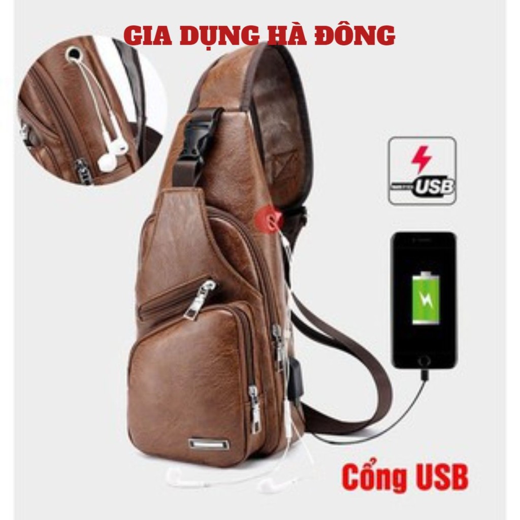 Túi Đeo Chéo Nam Da PU Đi Chơi Du Lịch Kèm Cổng USB Thời Trang Sành Điệu TUINAM006