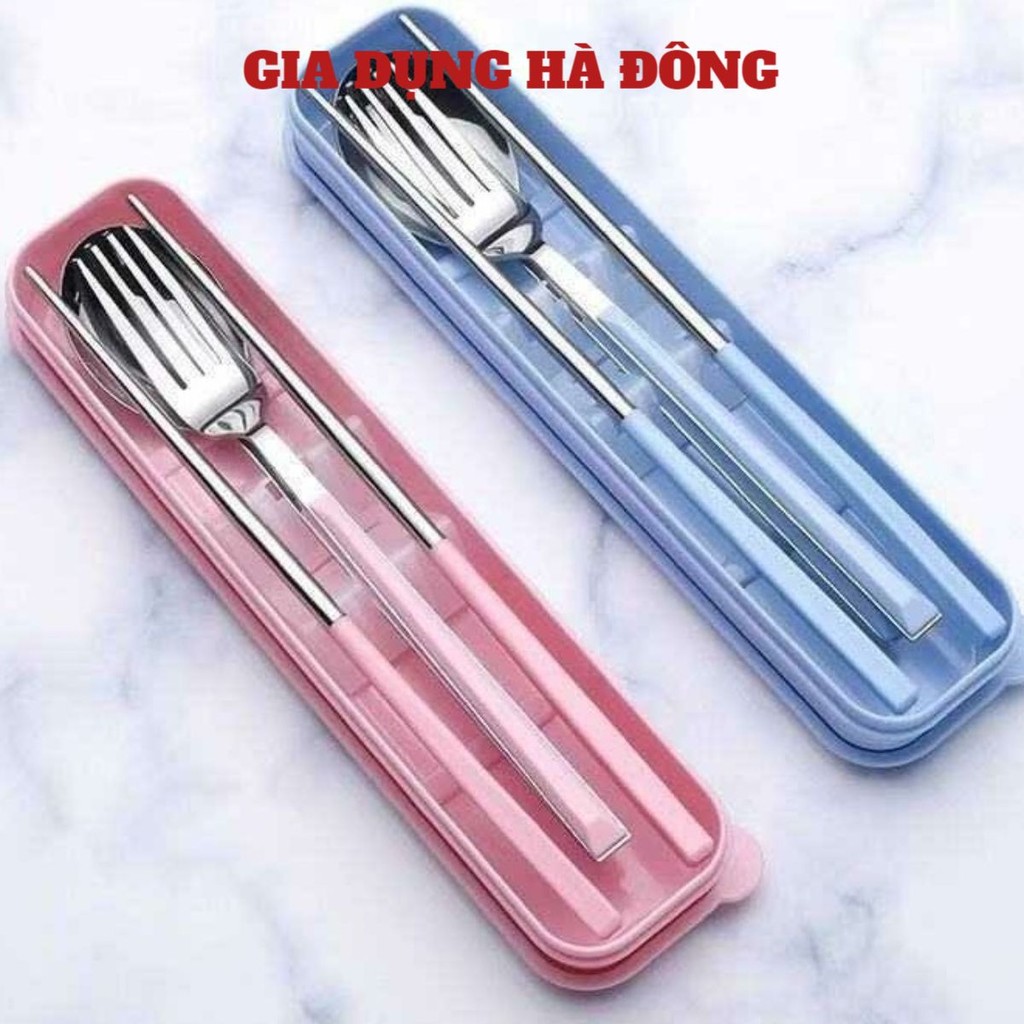 Set Đũa - Thìa Cá Nhân Ăn Cơm Trưa Văn Phòng INOX 304 Cán Nhựa T3 - Tặng Hộp Lúa Mạch Cao Cấp #boduathiacanhan