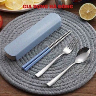 Bộ thìa đũa muỗng dĩa inox 304 mạ bạc cán dài cao cấp sang chảnh Dụng cụ cá nhân ăn cơm văn phòng dã ngoại giadunghanoi3
