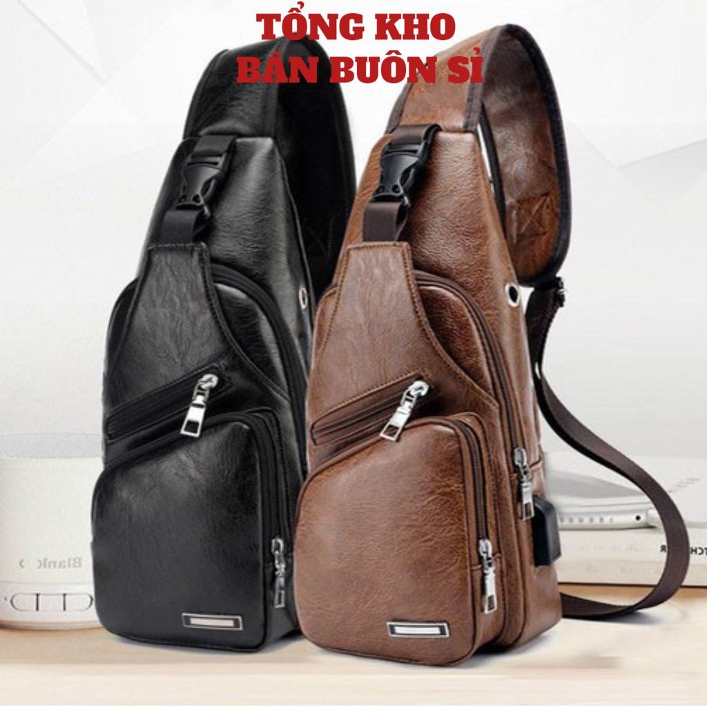 Túi Đeo Chéo Trước Ngực Nam Da Pu - Balo mini Da xịn Chất Màu Sắc Nổi Túi Đeo Chéo Da Nam Cao Cấp HotTrend Có Cổng USB