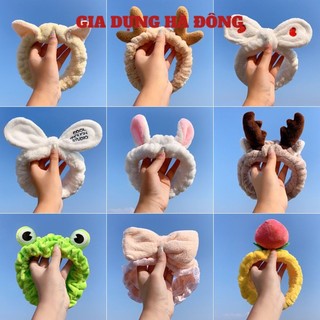 Băng đô rửa mặt bờm cài tóc turban dễ thương cute tai thỏ mèo tuần lộc gấu vải nhung nơ cho bé gái nam nữ #bangdocaitoc