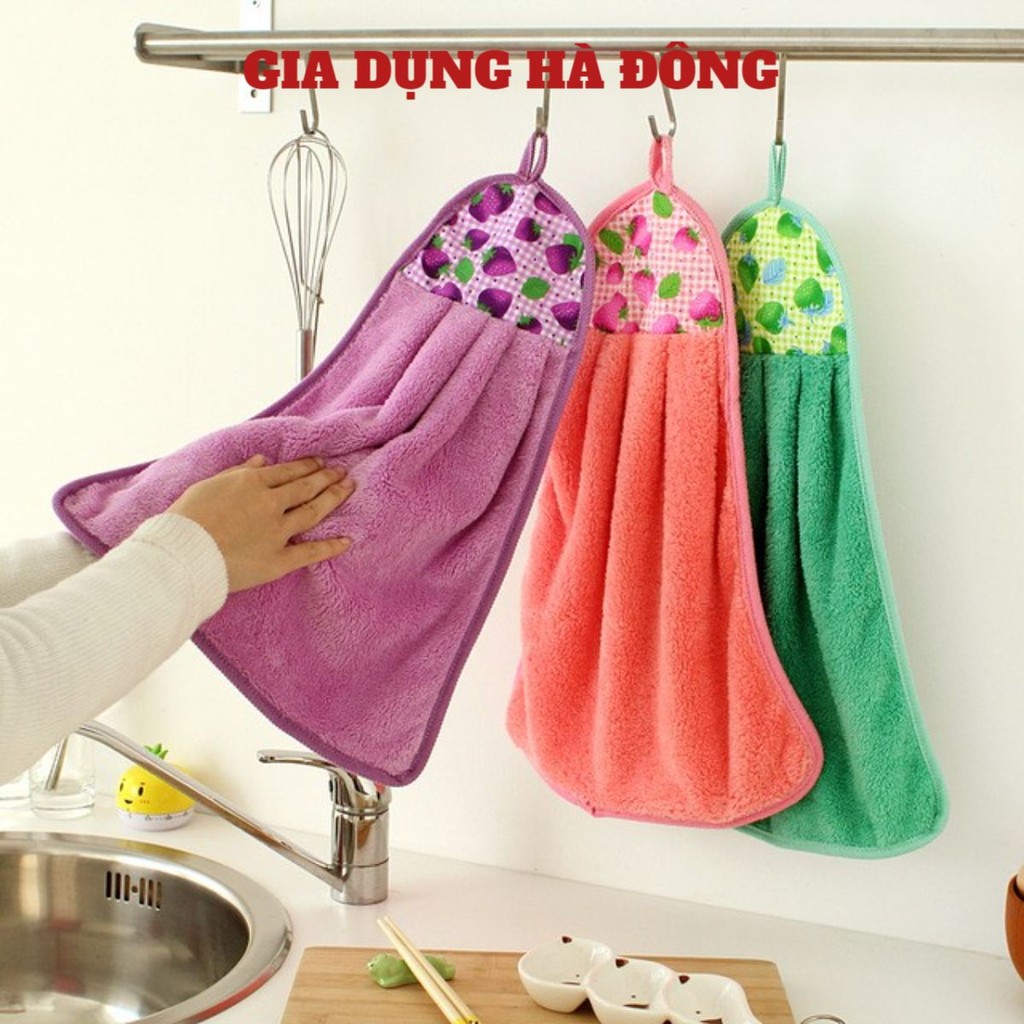 [COMBO 10] Khăn lau bếp 2 mặt khăn đa năng chất COTTON siêu thấm hút có móc treo tường lau tay giá rẻ KT 26x40cm