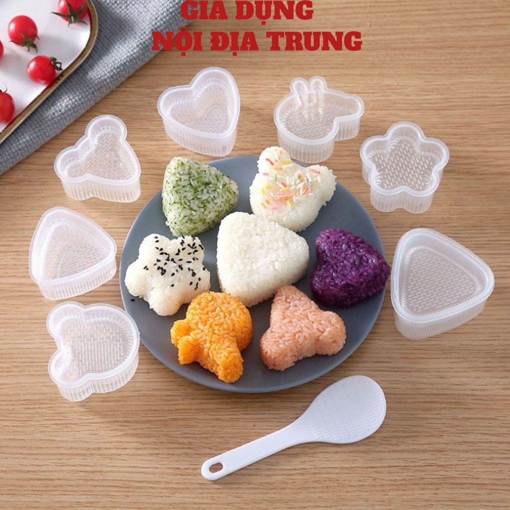 Sét 7 Khuôn Làm Cơm Nắm Onigiri Kiểu Nhật Cho Bé,Khuôn làm cơm nắm Onigiri, khay dụng cụ ép cơm Bento tạo hình cho bé ăn