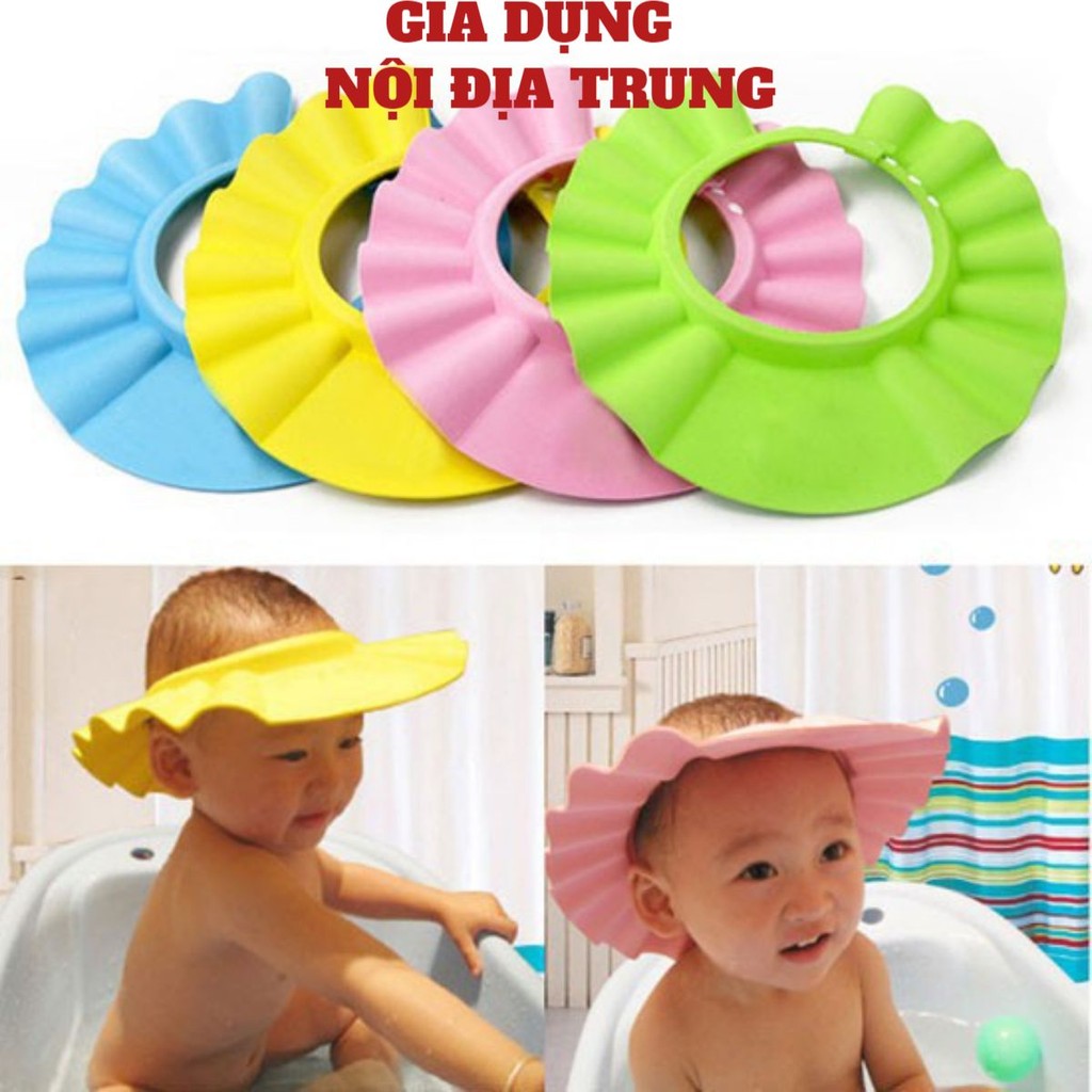 Nón, Mũ gội đầu, tắm an toàn cho bé, mũ hình tròn, Mũ gội đầu chắn nước bảo vệ tai cho bé 0 - 6 tuổi, có chỉnh vòng đầu