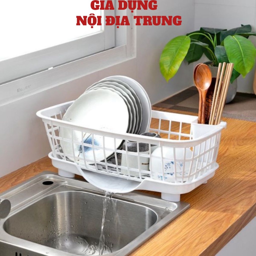 Kệ Nhựa Hình Chữ Nhật Để Đồ Đa Năng, Khay Kệ Rổ Úp Chén Bát, Rổ Úp Chén, Đĩa, Dĩa, Đũa, Muỗng Có Khay Hứng Nước Tiện Lợi