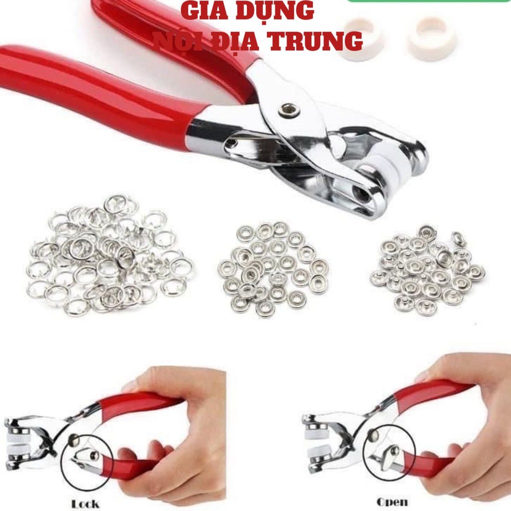 Kìm Bấm Cúc Vành Áo Kim Loại Đa Năng Bộ Kìm Bấm Khuy Kèm Cúc Bấm 9.5mm Thép Không Gỉ, Khoen Ore Quần Áo Tiện Lợi