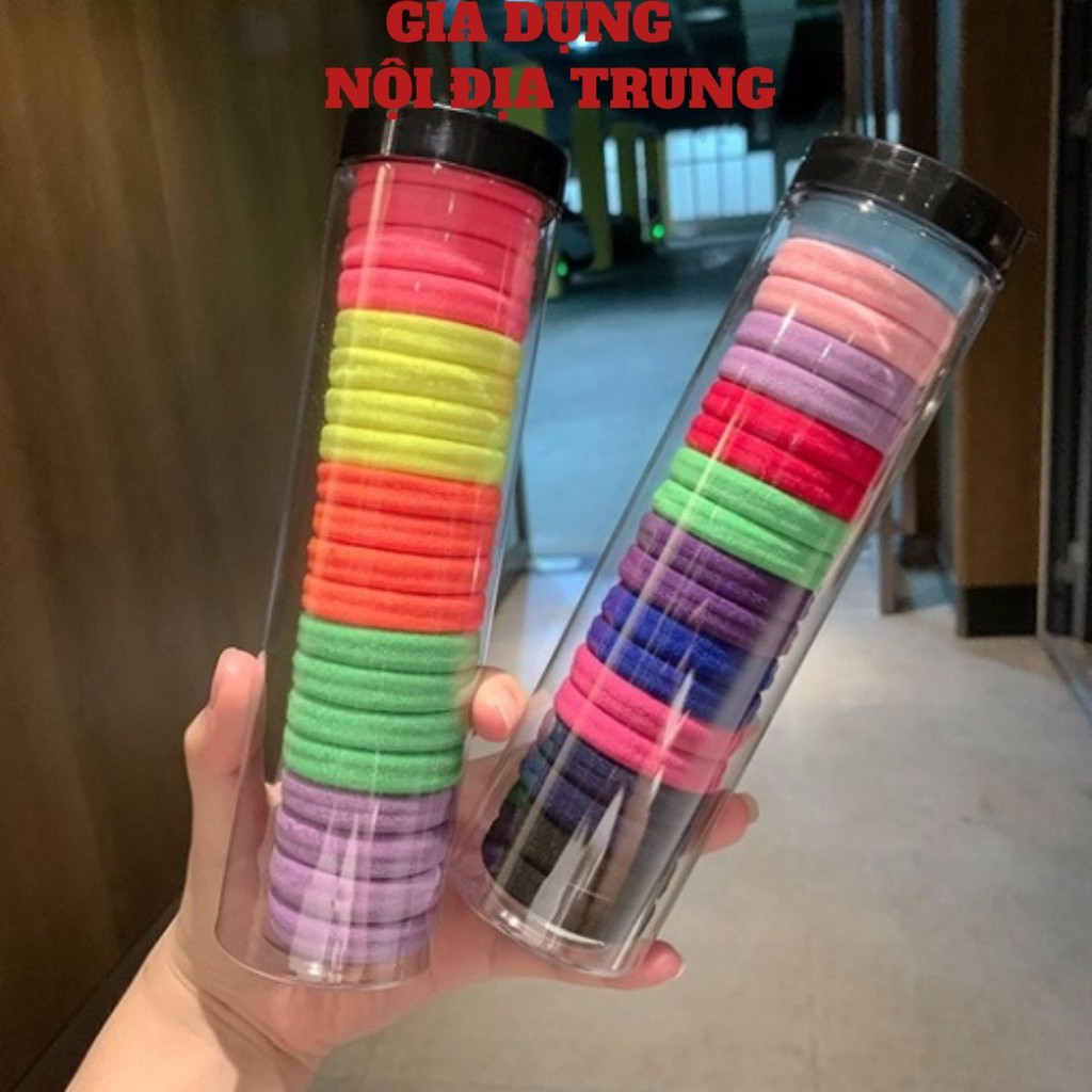 Dây buộc tóc🍀FREESHIP🍀sét 20 chun cột tóc bằng vải nhiều màu sắc kèm ống đựng trong suốt