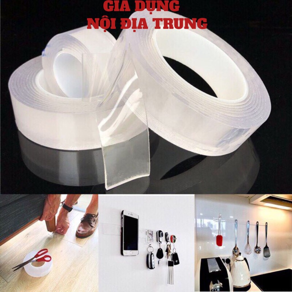 Băng dính 2 hai mặt 🍀FREESHIP🍀keo dán trắng đa năng trong suốt 3m siêu dính