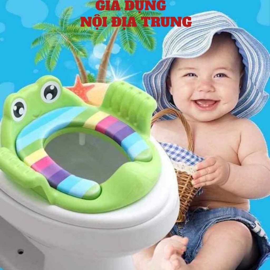 Bệ Thu Nhỏ Bồn Cầu Hình Ếch Ngộ Nghĩnh Cho Bé Yêu, Kệ Ngồi Toilet Miếng Lót Thu Nhỏ Bồn Cầu Cho Bé Có Tay Vịn Chắc Chắn
