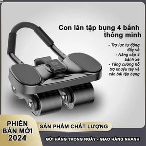 Con lăn tập bụng 4 bánh thế hệ mới phiên bản 2024 - có trợ lực - tặng kèm đồng hồ + thảm gối