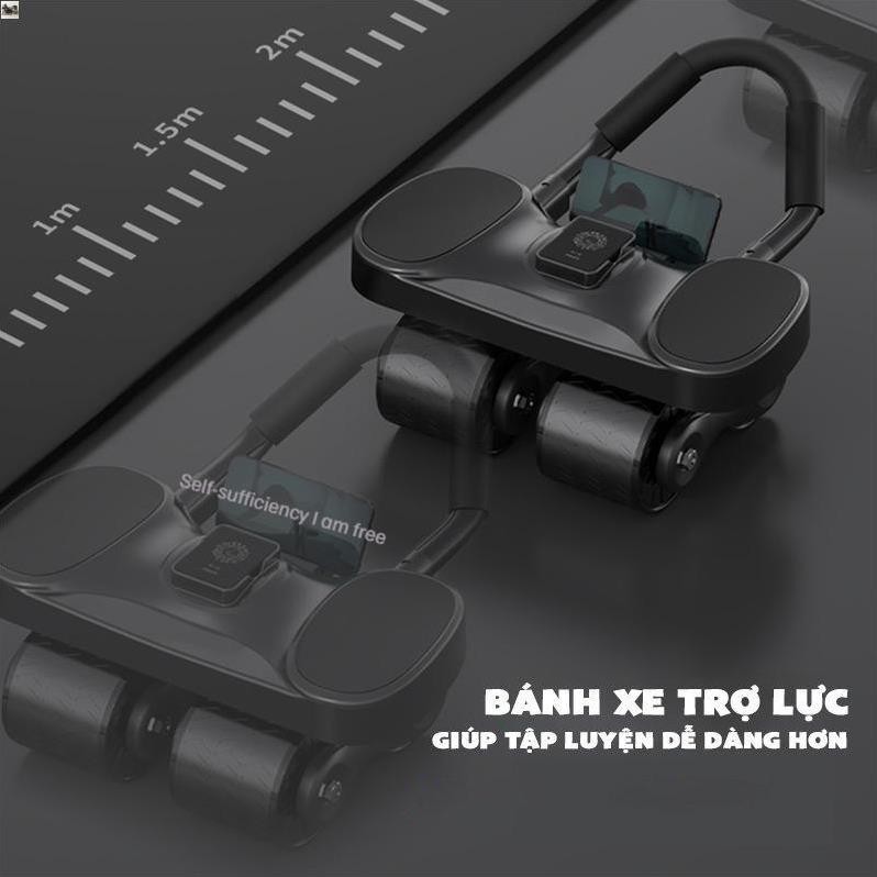 Con lăn tập bụng 4 bánh thế hệ mới phiên bản 2024 - có trợ lực - tặng kèm đồng hồ + thảm gối