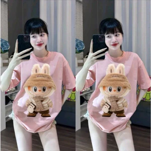 Áo Thun LABUBU Tay Lỡ Unisex giới tính In trước vùng ngực Siêu Nét- áo cộc LABUBU nguyên liệu Cotton kéo dãn 2C mẫu mã i