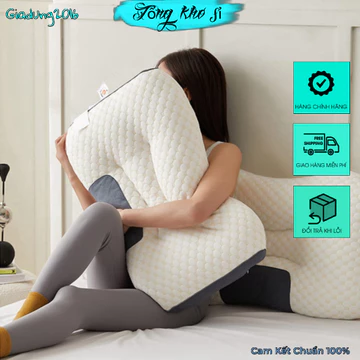Gối Ngủ Chống Đau Cổ Vai Gáy Dệt Kim Lõi Bông Xơ🌏FREE SHIP🌎 Gối Spa Chống Đau Mỏi Cổ Vai, Gối Cao Su Non Chống Ngáy