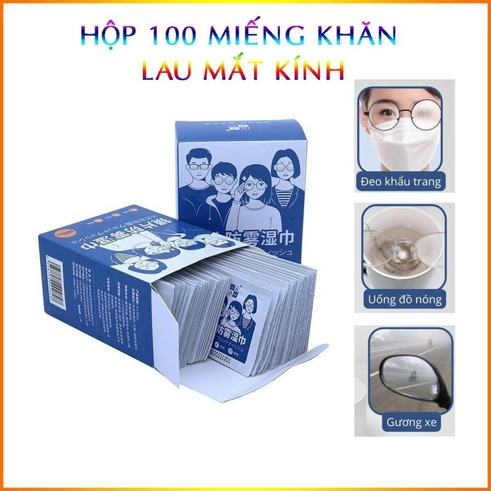 Hộp 100 Khăn Lau Mắt Kính Nano Chống Mờ Sương, Bám Hơi Nước Hiệu Quả