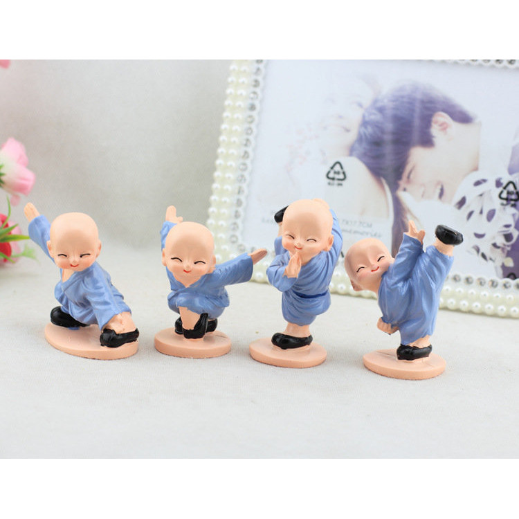 Bộ Tượng 4 Chú Tiểu Múa Võ Áo Xanh Độc Đáo