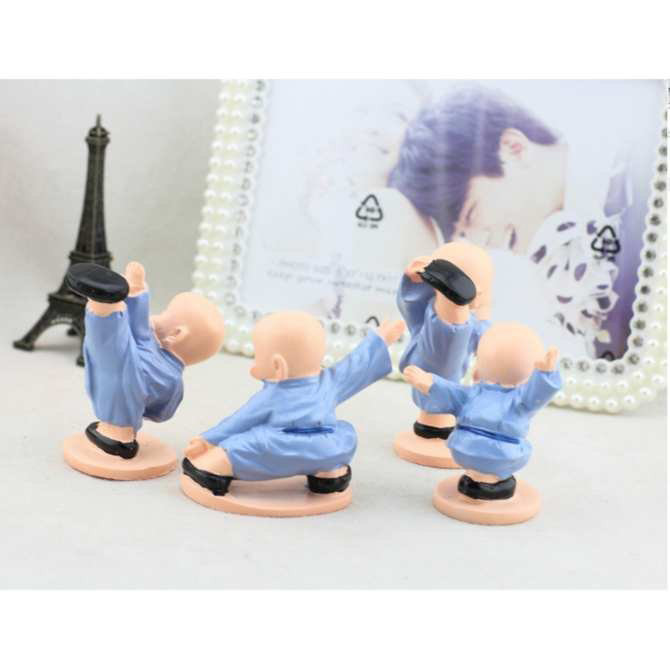 Bộ Tượng 4 Chú Tiểu Múa Võ Áo Xanh Độc Đáo