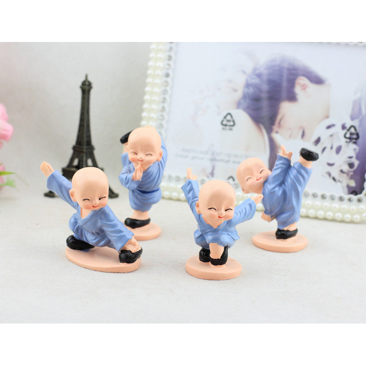 Bộ Tượng 4 Chú Tiểu Múa Võ Áo Xanh Độc Đáo