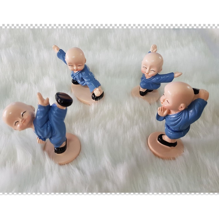 Bộ Tượng 4 Chú Tiểu Múa Võ Áo Xanh Độc Đáo