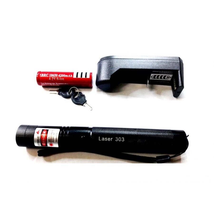Đèn Pin Laser 303 Tia Đỏ Siêu Sáng Kèm Pin Và Sạc