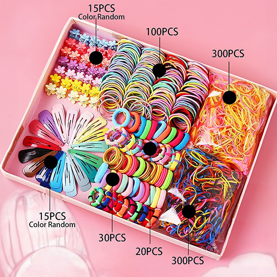 Set 780 Chi Tiết Phụ Kiện Thun Cột , Kẹp Tóc Cho Bé Xinh Xắn