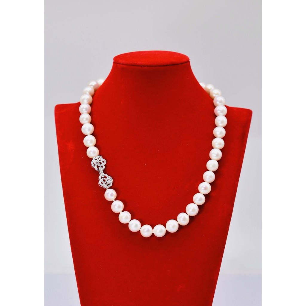 DC223 - Dây chuyền ngọc Trai nuôi thiên nhiên nước ngọt 7-8 li, chiều dài 42-48cm, Charm mạ vàng trắng. Forever Young