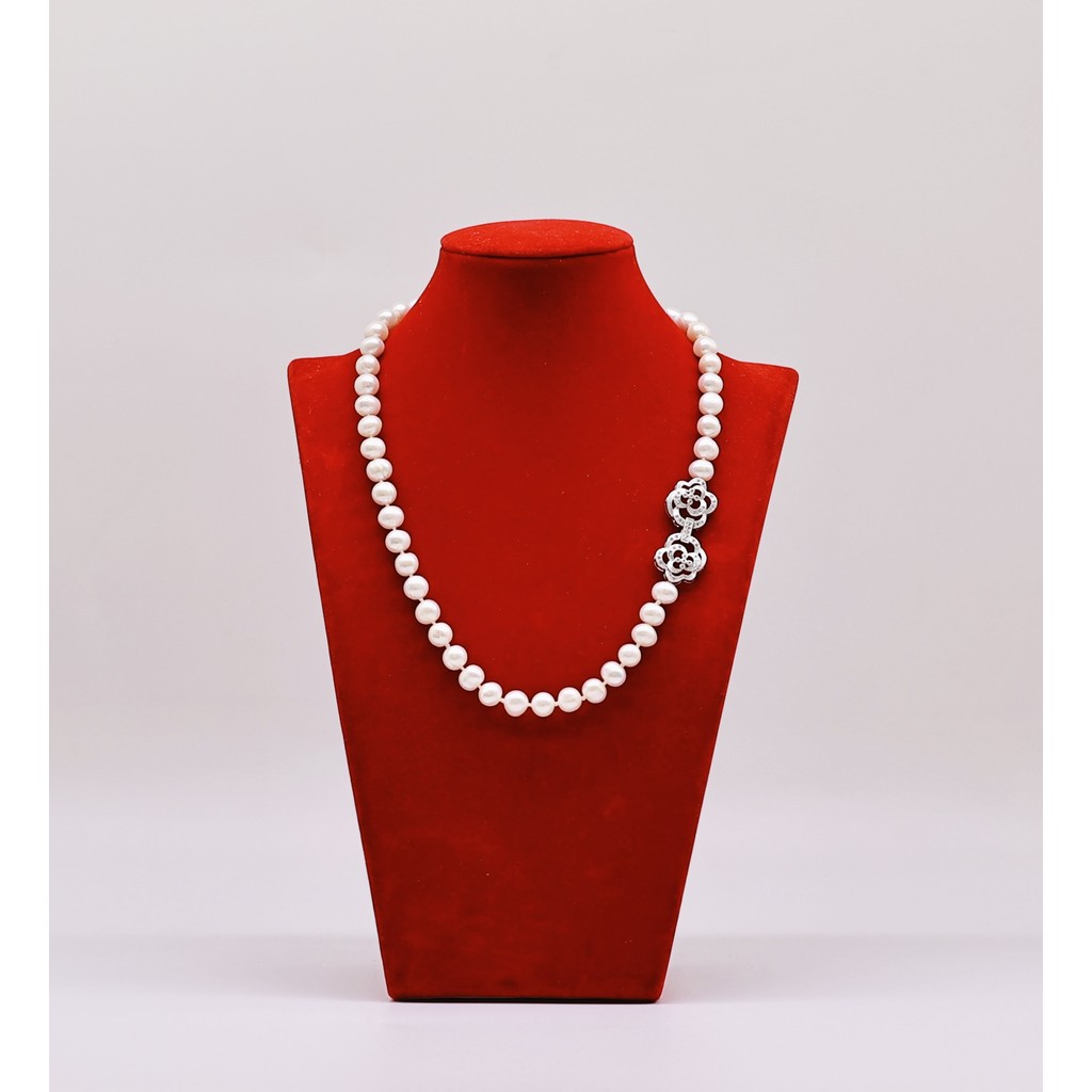 DC223 - Dây chuyền ngọc Trai nuôi thiên nhiên nước ngọt 7-8 li, chiều dài 42-48cm, Charm mạ vàng trắng. Forever Young