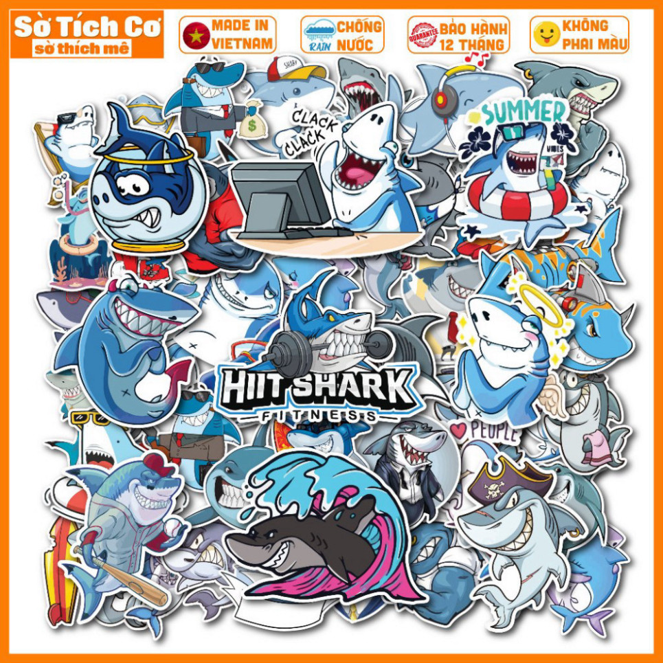 [Bộ 50 sticker] Cá Mập - Sticker hình dán trên mọi chất liệu MSP: ST194 ...