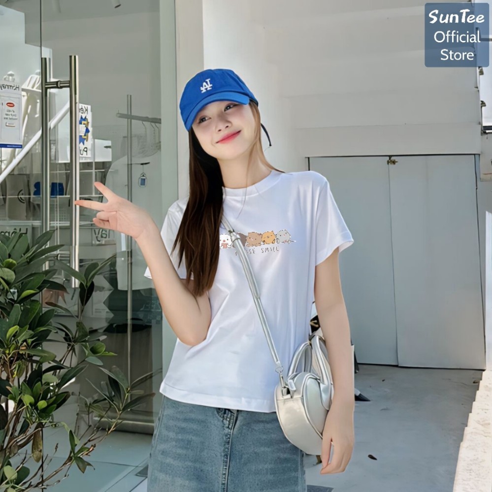 Áo thun nữ form Babytee SUNTEE STFV107 phong cách basic in hình icon mèo vải cotton100% cao cấp