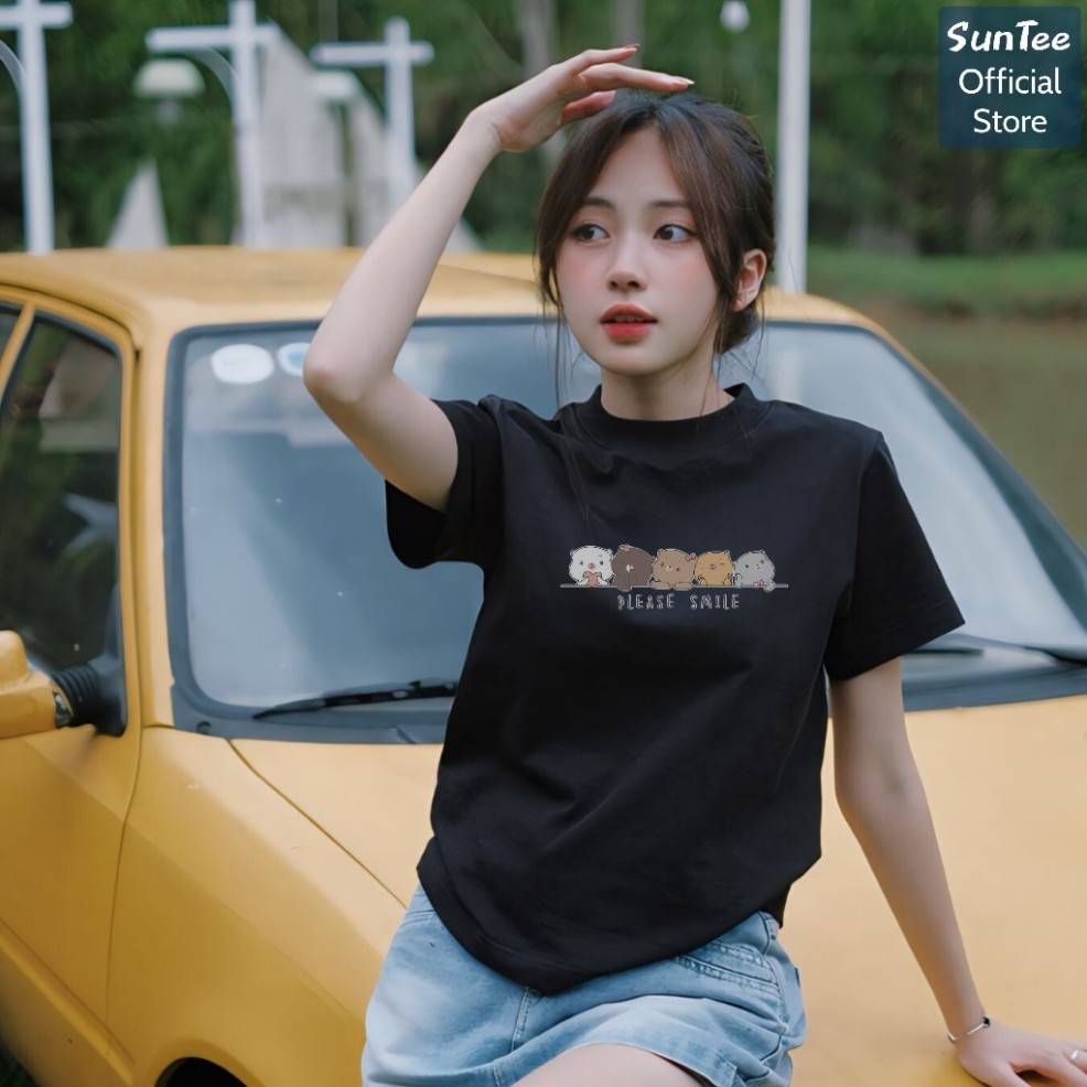 Áo thun nữ form Babytee SUNTEE STFV107 phong cách basic in hình icon mèo vải cotton100% cao cấp