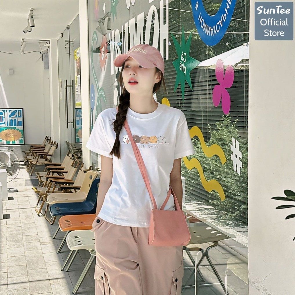 Áo thun nữ form Babytee SUNTEE STFV107 phong cách basic in hình icon mèo vải cotton100% cao cấp