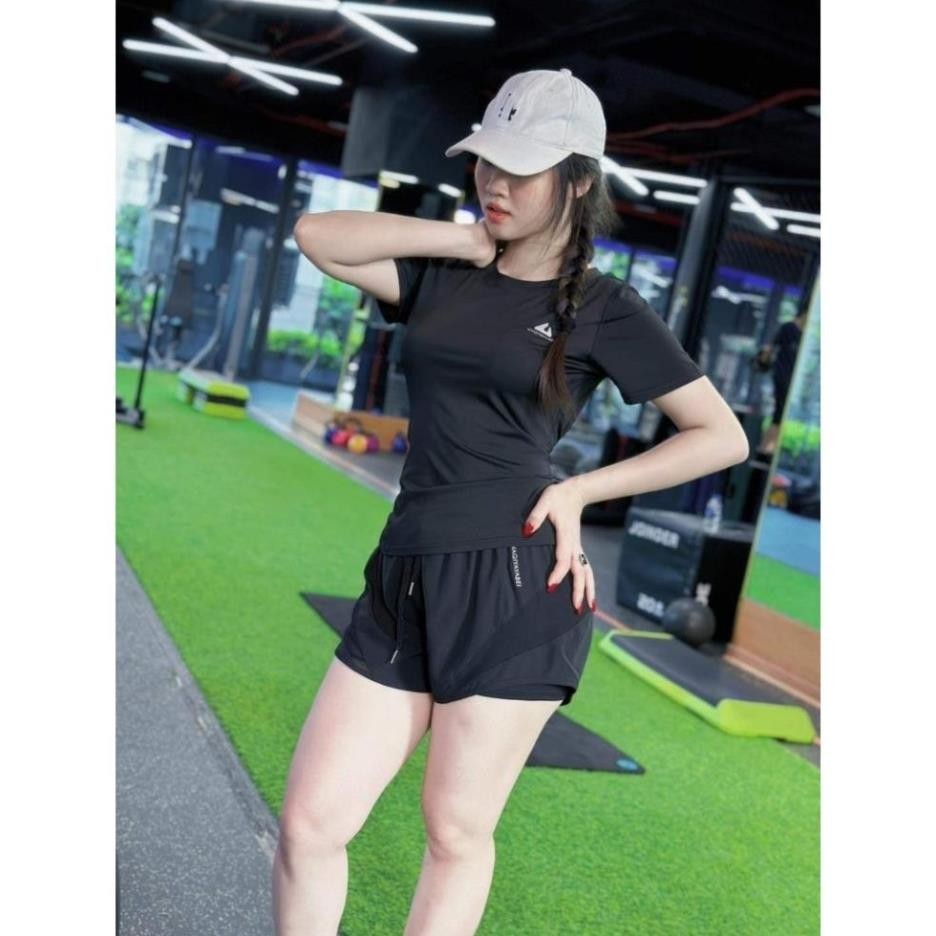 Bộ thể thao nữ quần hai lớp hai túi khóa chất thun lạnh dùng tập gym, yoga, chạy bộ, aerobic...