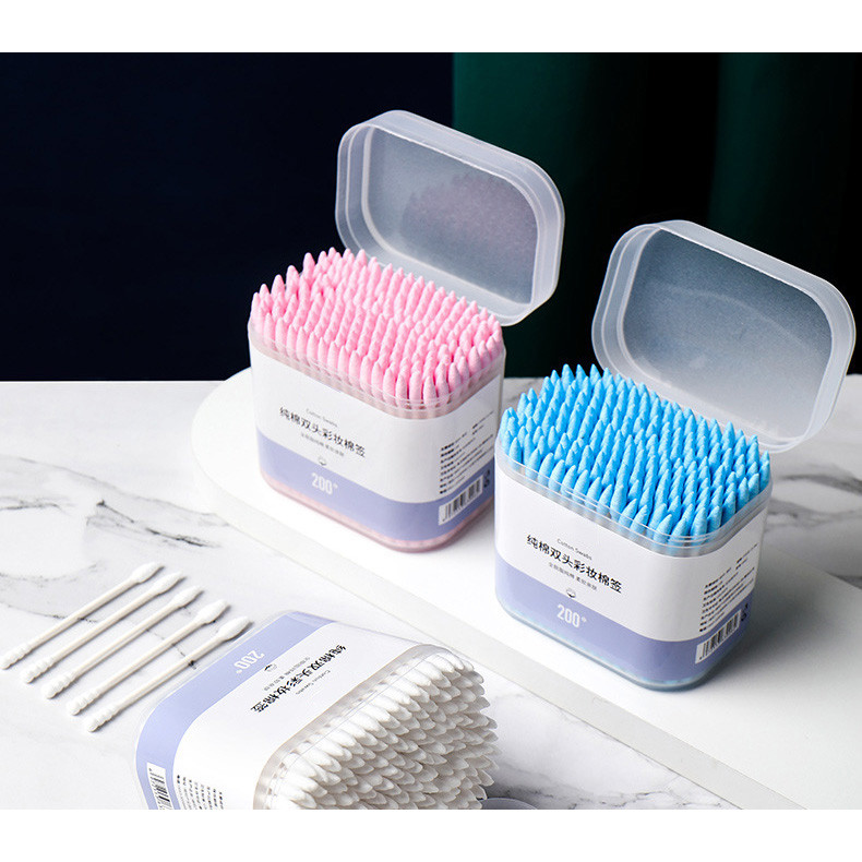 Hộp 200 Cây Tăm Bông Cotton Swabs 2 Đầu Tiện Dụng Đa Năng