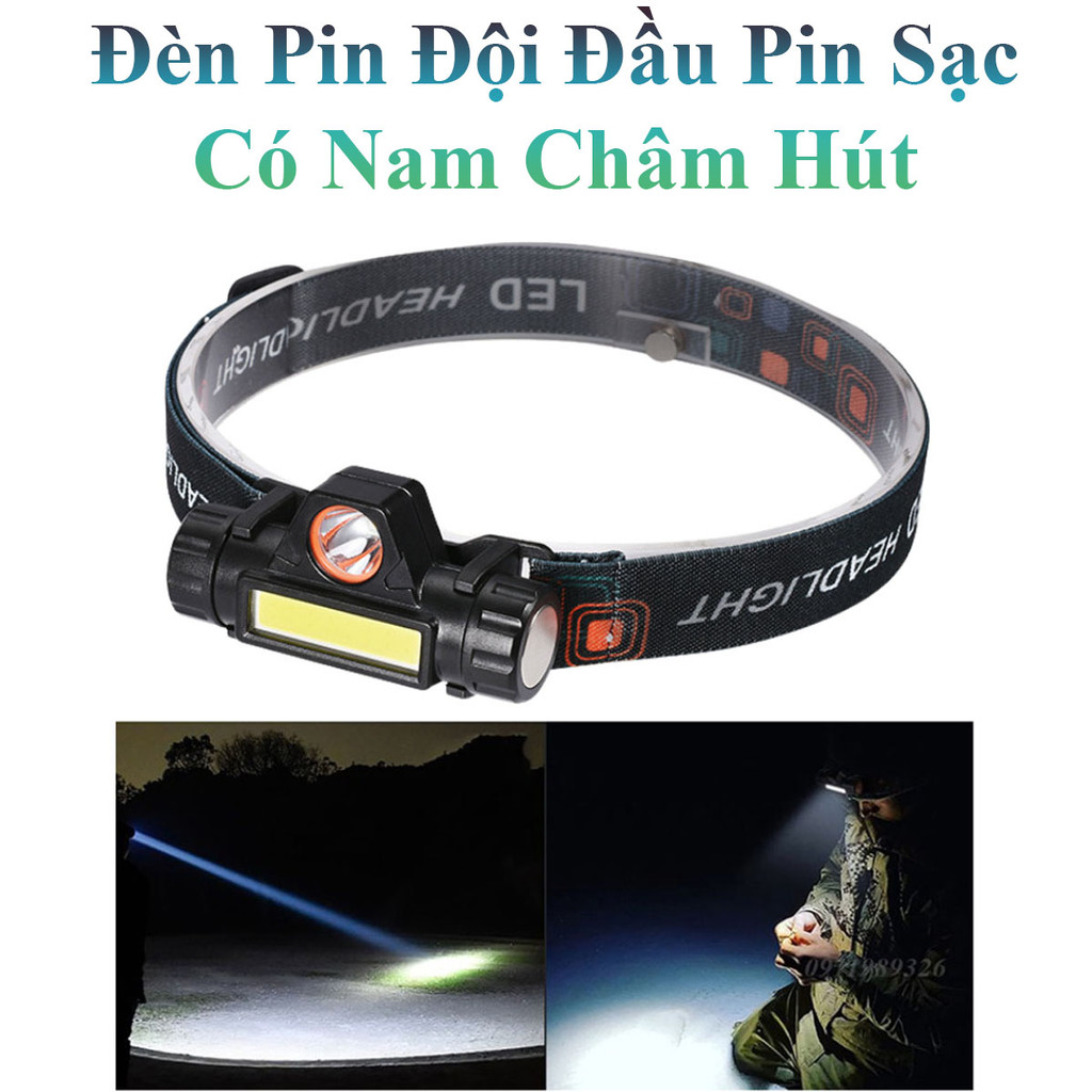 Đèn Pin Đội Đầu Nhỏ Gọn Pin Sạc Siêu Sáng Có Nam Châm Hút