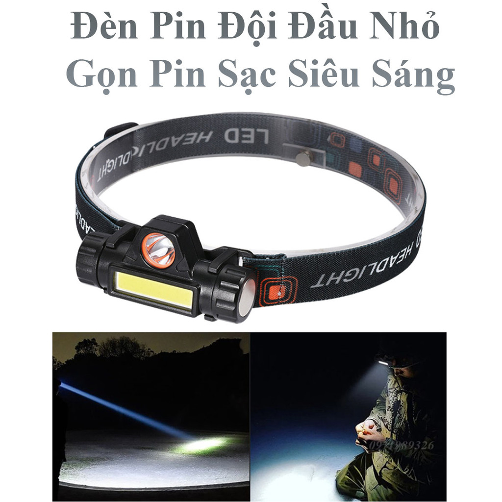 Đèn Pin Đội Đầu Nhỏ Gọn Pin Sạc Siêu Sáng Có Nam Châm Hút