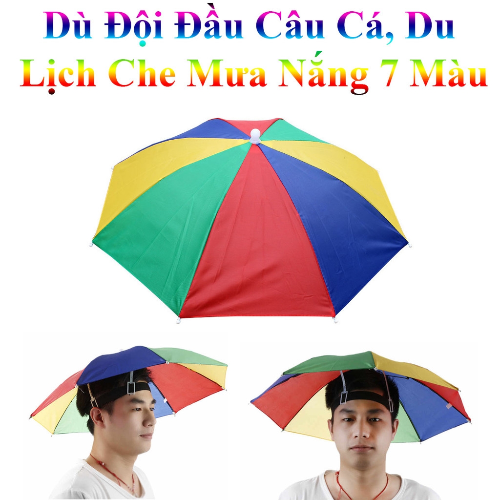 Dù Đội Đầu Câu Cá, Du Lịch Che Mưa Nắng 7 Màu Siêu Tiện Lợi