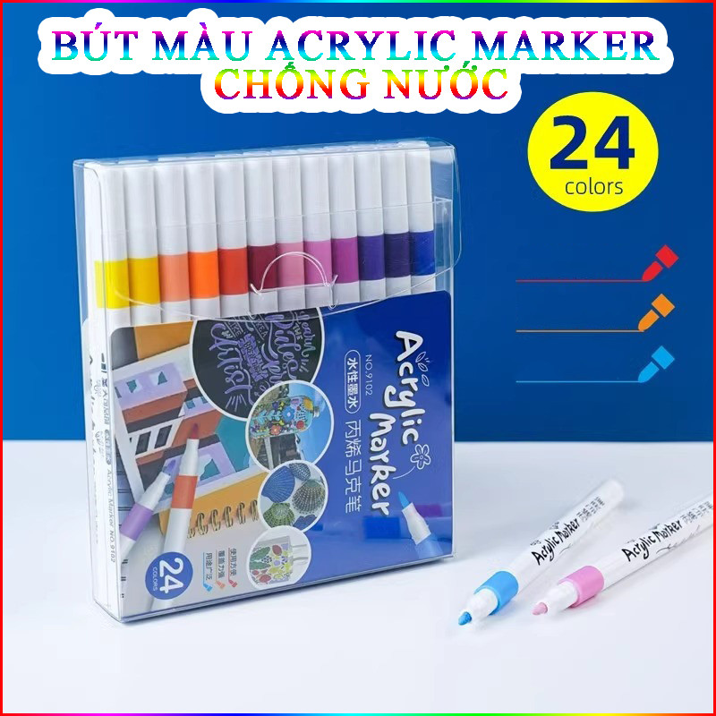 Hộp 24 Bút Màu Acrylic Marker Chống Nước Vẽ Trên Mọi Chất Liệu 13Cm Dễ Thương