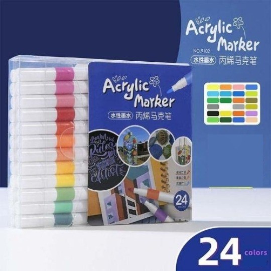 Hộp 24 Bút Màu Acrylic Marker Chống Nước Vẽ Trên Mọi Chất Liệu 13Cm Dễ Thương