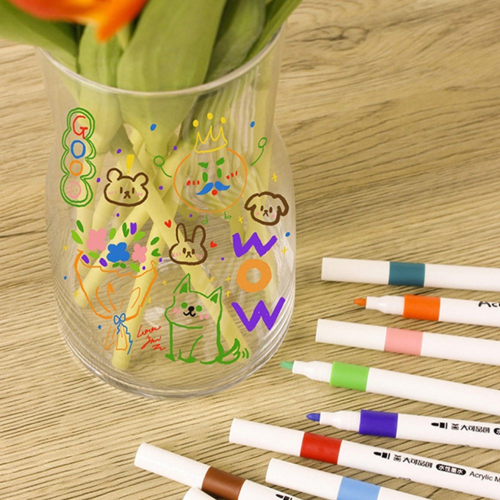 Hộp 24 Bút Màu Acrylic Marker Chống Nước Vẽ Trên Mọi Chất Liệu 13Cm Dễ Thương