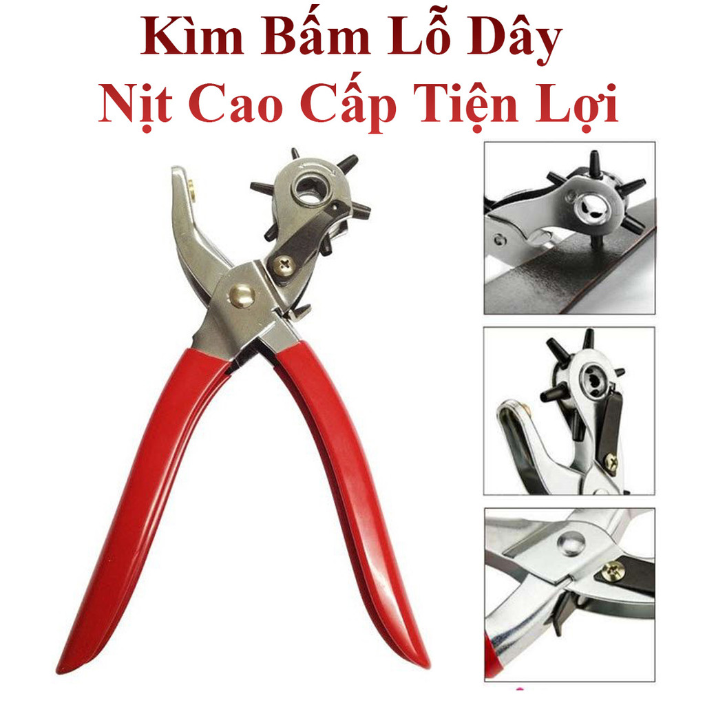Kìm Bấm Lỗ Thắt Lưng 6 Đầu Đa Năng Bấm Dây Da Dây Đồng Hồ Túi Da Sổ Tay Tiện Dụng